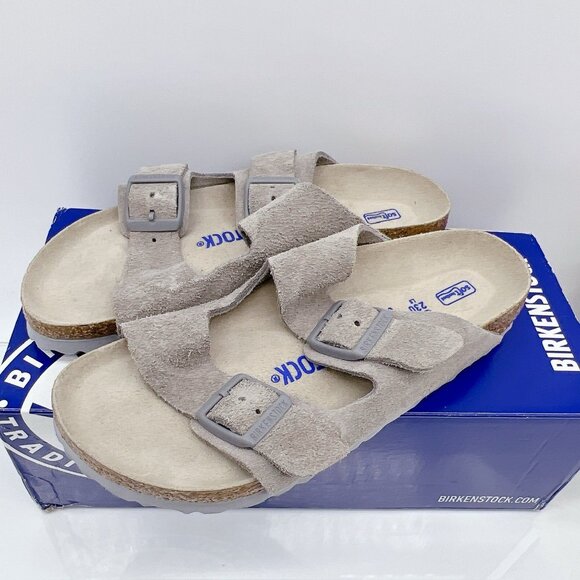 Birkenstock Arizona Soft Footbed Sandal Stone Gray Suede EU 36 Womens US 5- 5.5 - Picture 1 of 10
